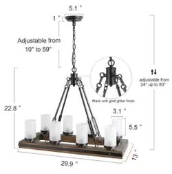 LNC Farmhouse 8-Light Linear Wood & Black Island Chandelier Light Fixture (A03487)
