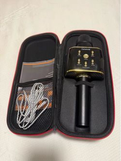 hmovie Wireless Bluetooth Karaoke Microphone Speaker - Black/Gold with Case