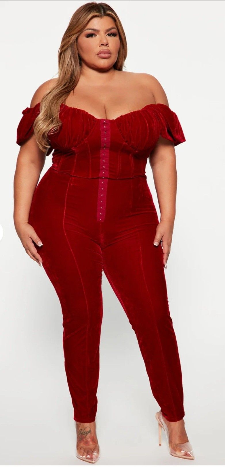 Vivian Velvet Jumpsuit - Red NEW