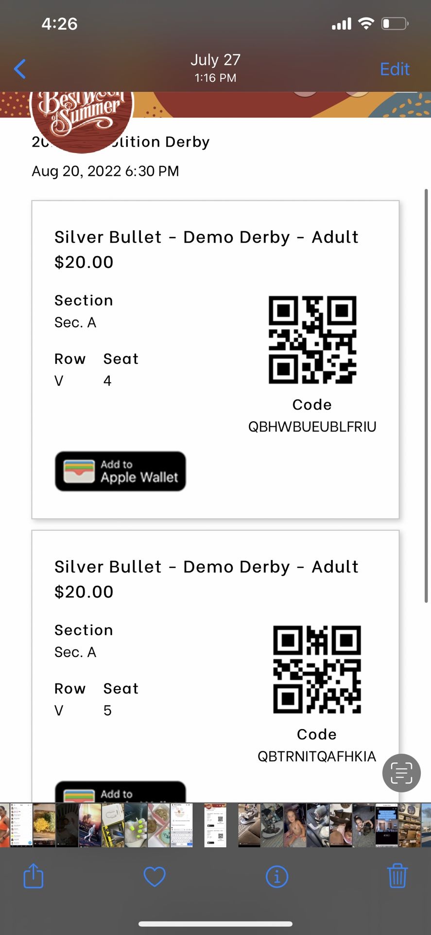 4 Demolition Derby Tickets For Sale