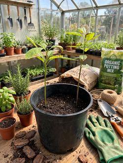 2 avocado seedlings in one pot - ready to separate or grow together