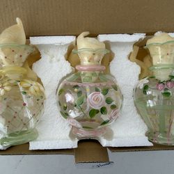 Princess House 6418 3 Crystal Vases Oil Lamps Original Packaging Vintage