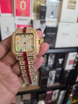 Iced Out Gold-Tone Square Watch