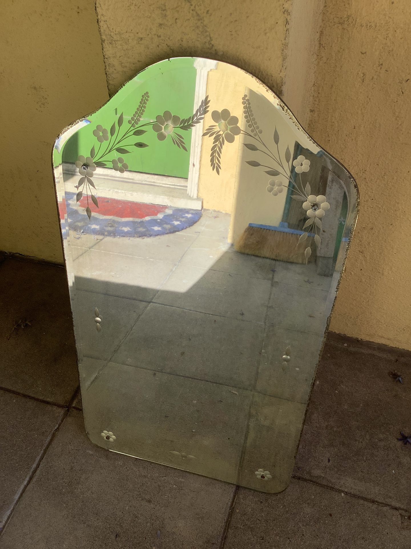 Antique Etched Glass Mirror
