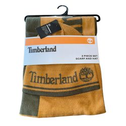 NWT Timberland Logo Jacquard Hat and Scarf Set Mens Brown Green  Reversible   Elevate your winter wardrobe with this stylish and functional Timberland
