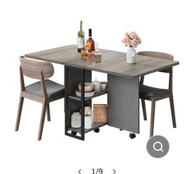 Folding Dining Table with Storage Shelves (Chairs not included)