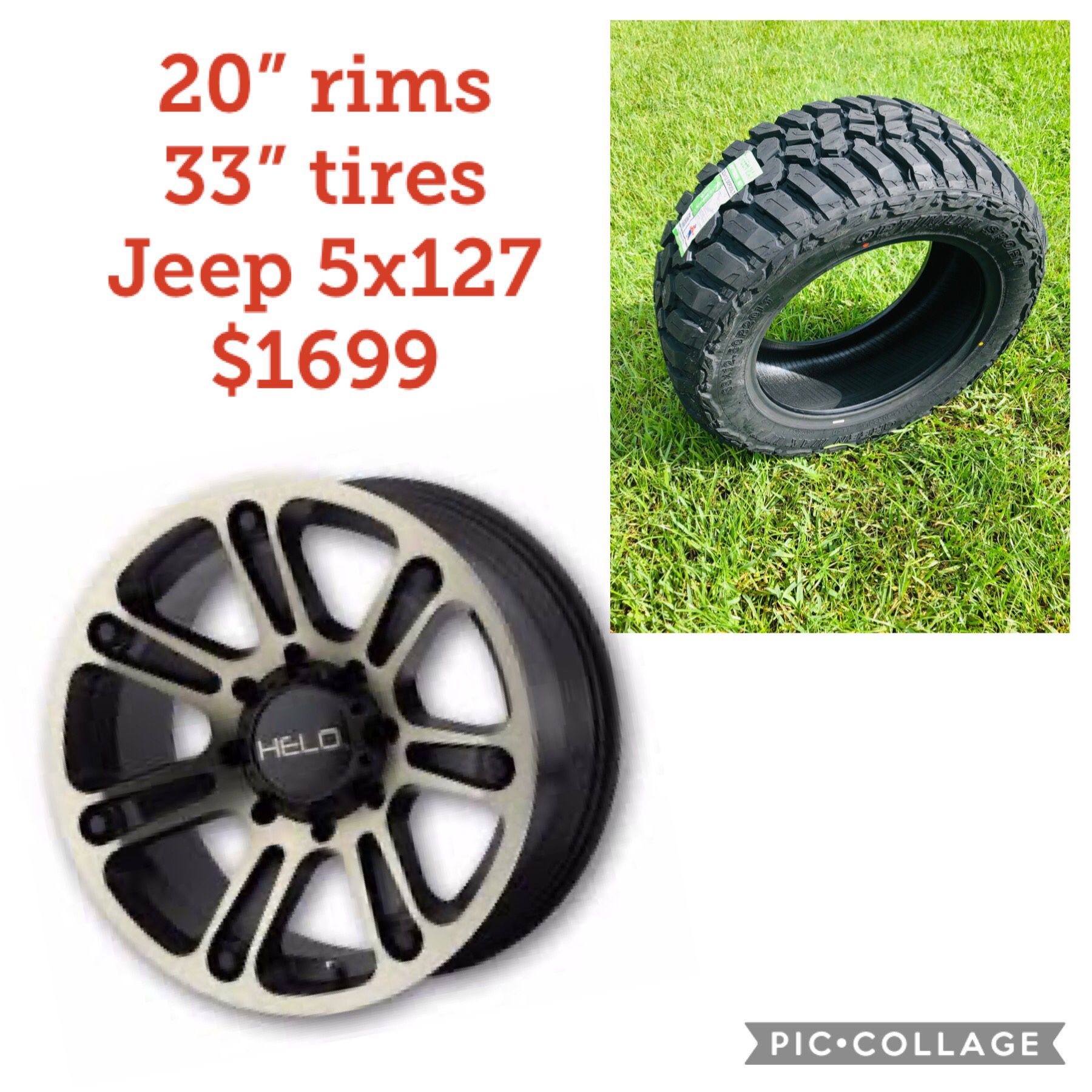 20” Jeep Black machined wheels 33” MT $1699 new in box