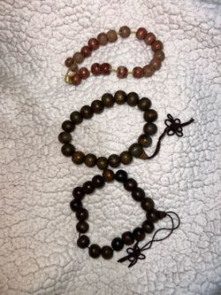 Brown wooden beaded bracelets - bundle of 3