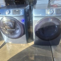 Blue Stainless Samsung Washer With Ad Wash Door And Gas Dryer Set 