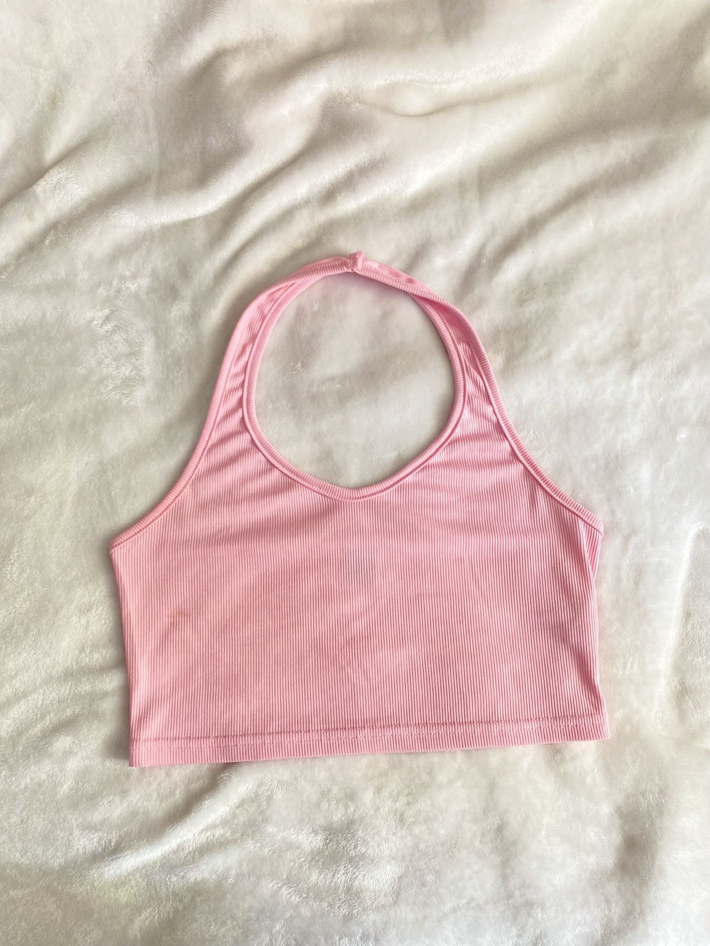 Baby Pink Ribbed Halter Top