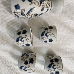 Vintage Sake Cups Blue White Porcelain Japanese Set Of 5