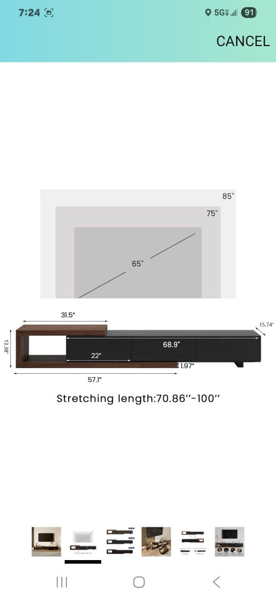 POVISON 71"-98" Extendable TV Stand with Storage Black Solid Wood TV Media Console Full Assembled 65" 75" TV Stand Modern Retractable Entertainment Ce