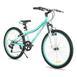 HILAND 24 Inch, Green Mountain Bike for Boy Girl with Suspension Fork, 7 Speed ' MTB Bicycle