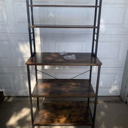 Coffee Bar, 39.4 Inches Baker's Rack for Kitchen with Storage, 6-Tier Kitchen Shelves with 6 Hooks, Microwave Stand, Industrial, Rustic Brown and Blac