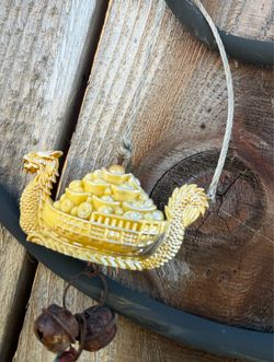 Vintage Yellow Jade  Authentic Hand Carved Golden Dragon Boat Prosperity Protection Power