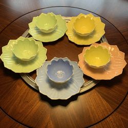 Vintage Fire King Blossom Dessert Set Milk Glass