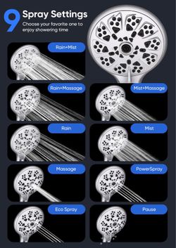 9-Mode High Pressure Rainfall Shower Head Combo w/ Handheld Hose