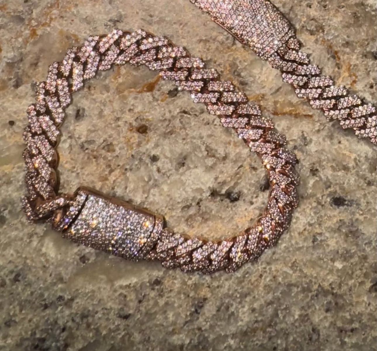 14k rose gold and natural diamonds cuban bracelet 