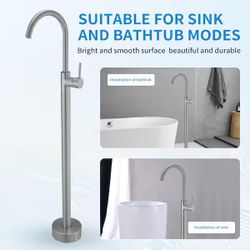 Single-Handle Freestanding Tub Faucet Floor Mount Tub Filler Tub Spout Function Without Handheld Spray in Brushed Nickel