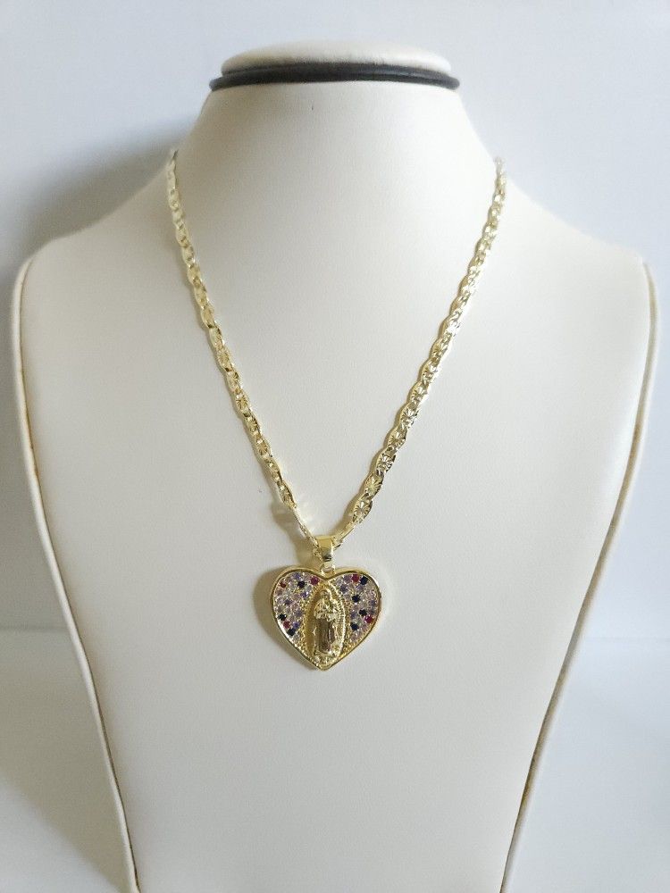 Necklace Chain Virgen De Guadalupe Gold Plated Oro Laminado