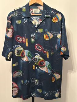 Scotch & Soda Amsterdam Relaxed Lyocell Fish Print Camp Shirt Mens M Navy