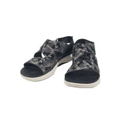 CLARKS Cloudsteppers Womens Black Camo Adjustable Slip On Sandals Size 7.5