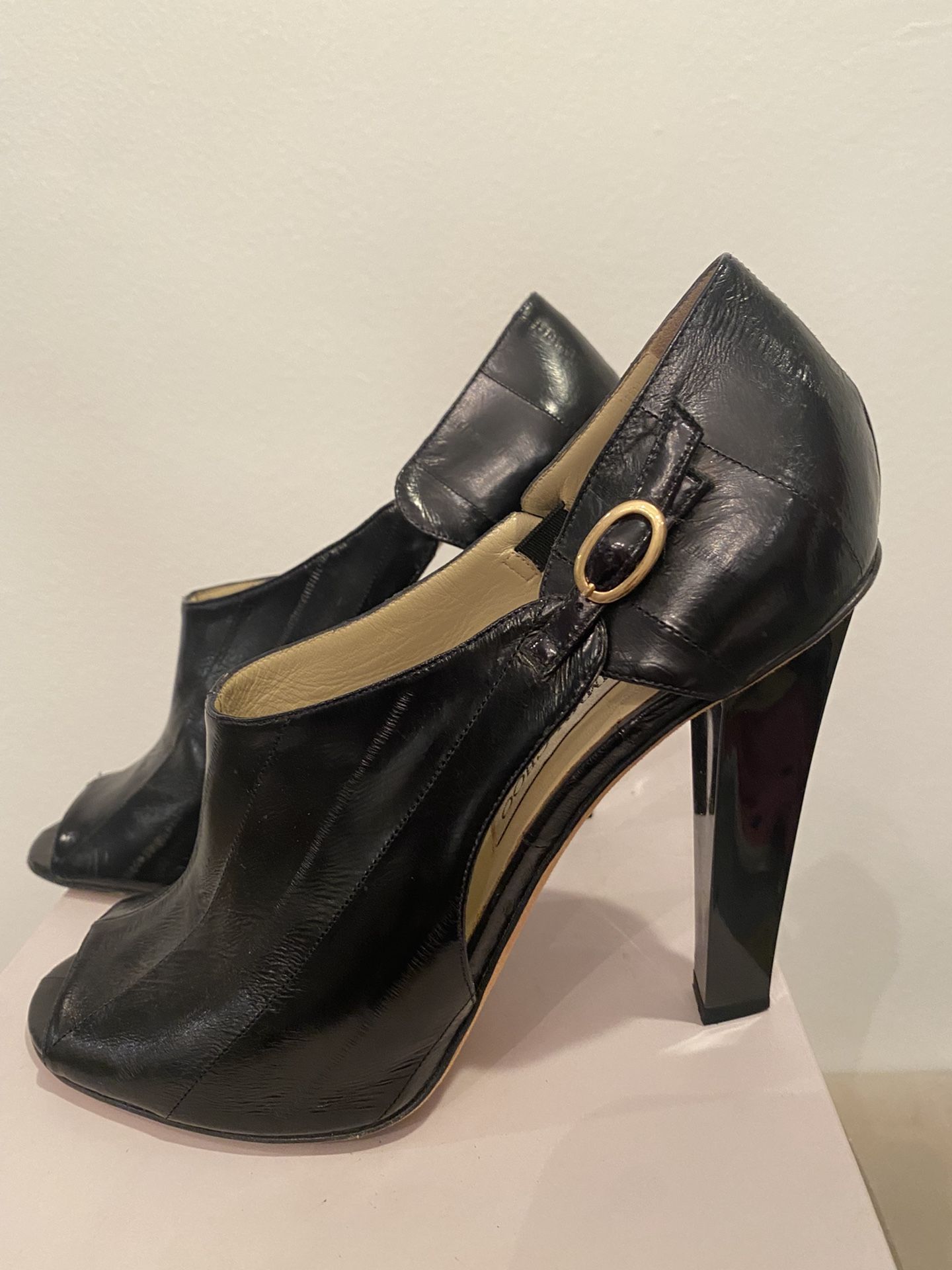 Jimmy Choo Keira Black Eel Skin Peep Toe Booties Size 41