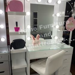 Vanity Mirror Makeup Table. White Organizer Dresser✨New 