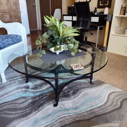 ($20) Large Glass Coffee Table With Heavy Black Base
