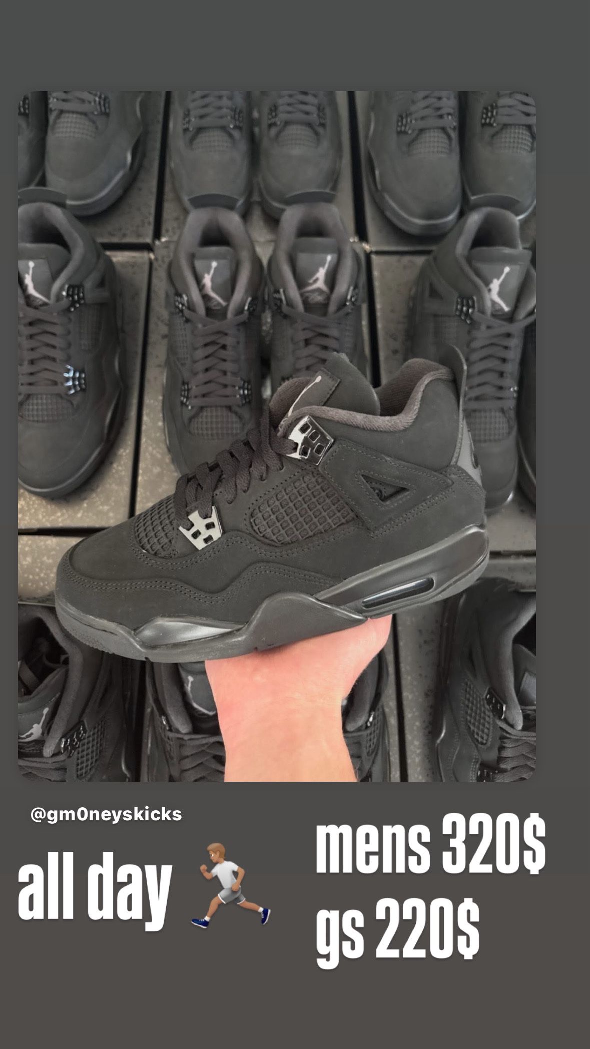 Jordan 4 Black Cats Men’s 320$ Gs 220$