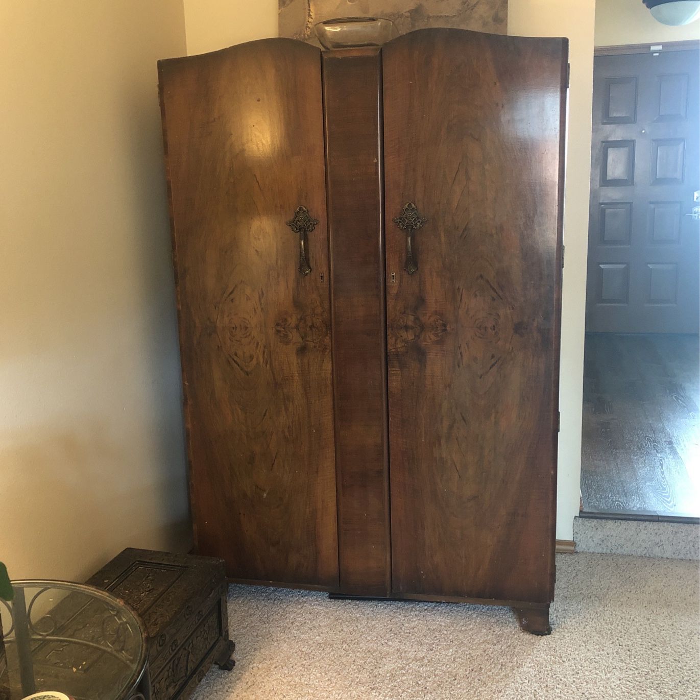 Antique Armoire Double Doors Sturdy Wood Cabinet