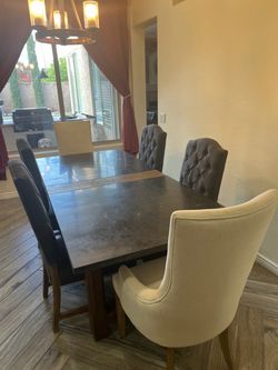 Slate and wood 87” dining table and chairs