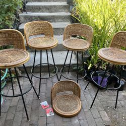 Vintage Rattan Bar Height Swivel Chairs 