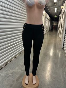 Black Skinny Pants with Gold Buttons