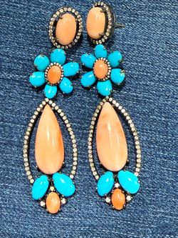 Turquoise, Opal, Diamond Earrings