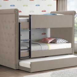 Brand New Beige Twin Size Bunk Bed w Trundle Bed 