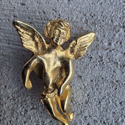 Vintage Gold Tone Angel Pin Brooch | Cherub Guardian Angel Lapel Pin