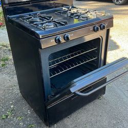 Kenmore 30 inch Rear-Control 4-Burner Gas Range with Oven with Cast Iron Grates, Steam Clean, Black, 5.2 Cu. ft 