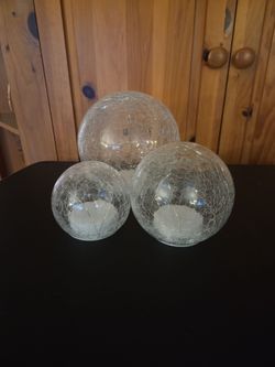 Set of 3 Crackle Glass Sphere