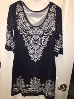 Blue & white knee length dress