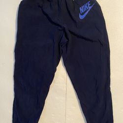Vintage 1990’s Mens NIKE Navy Blue W/Blue Swoosh Front & Back Pants Joggers Windbreaker Size L