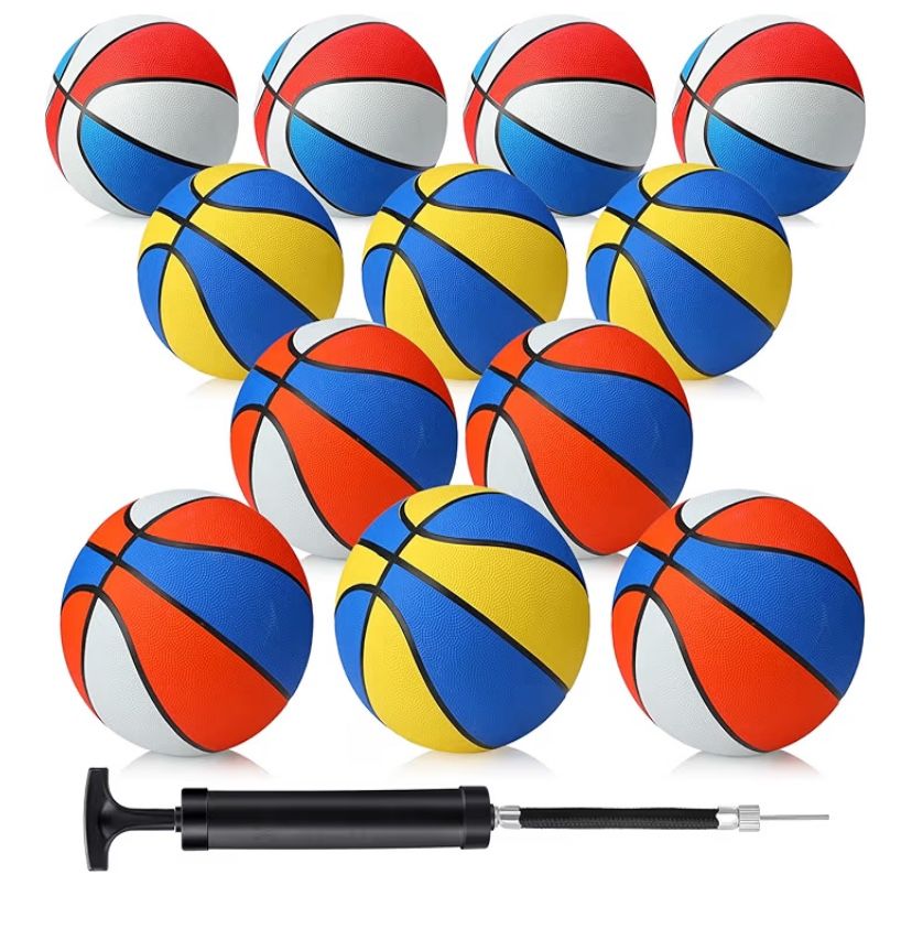 Jerify 12 Pieces Basketballs Bulk Official Size 7 Rubber Standard Basketballs 29.5 with Pump Indoor Outdoor for Training Play