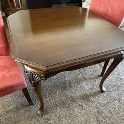 Antique Wood Card Table & Chairs