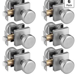 6 Pack Brushed Nickel Door Knobs Interior with Square...