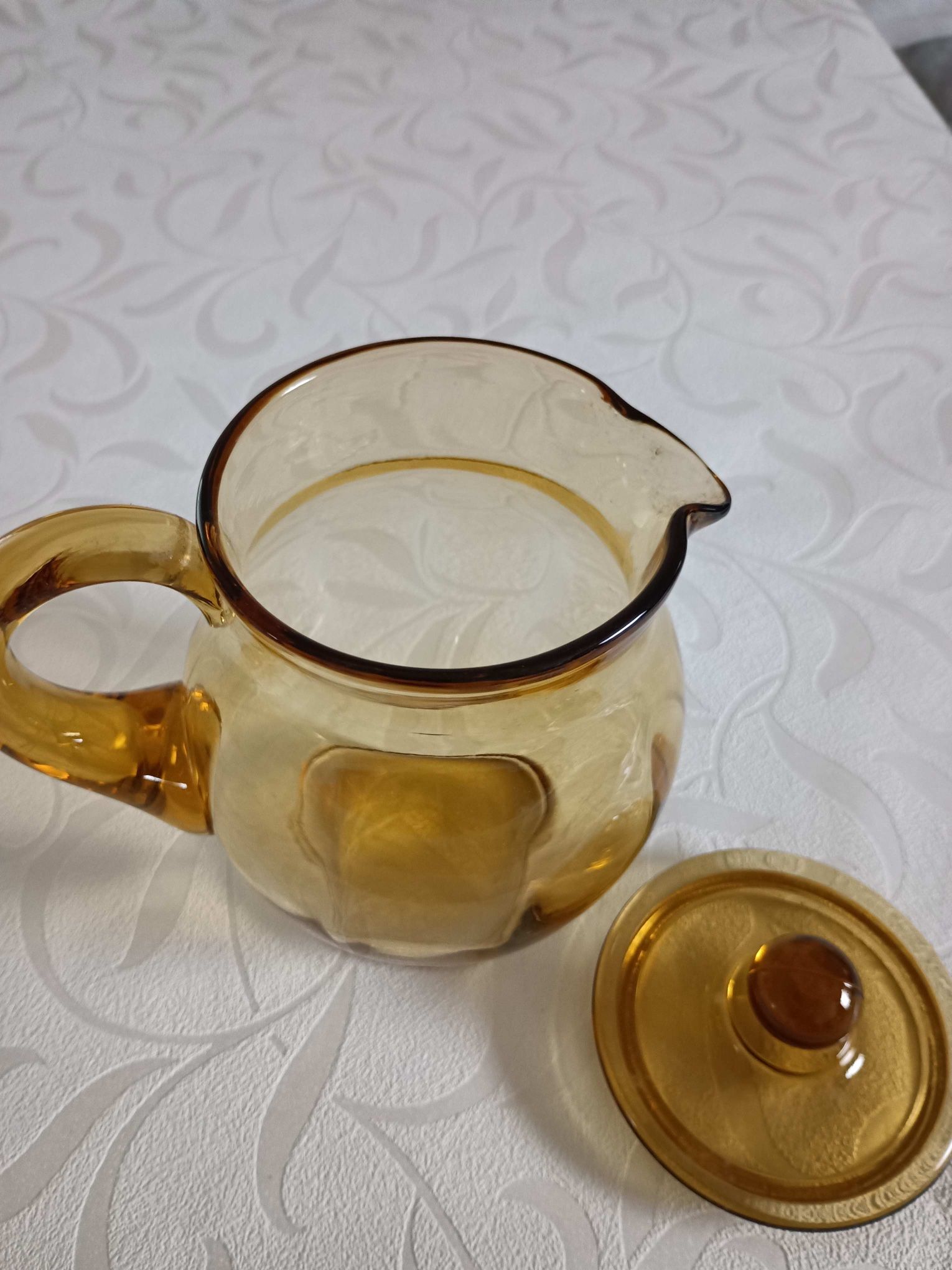 Antique Amber Glass Syrup Pitcher 