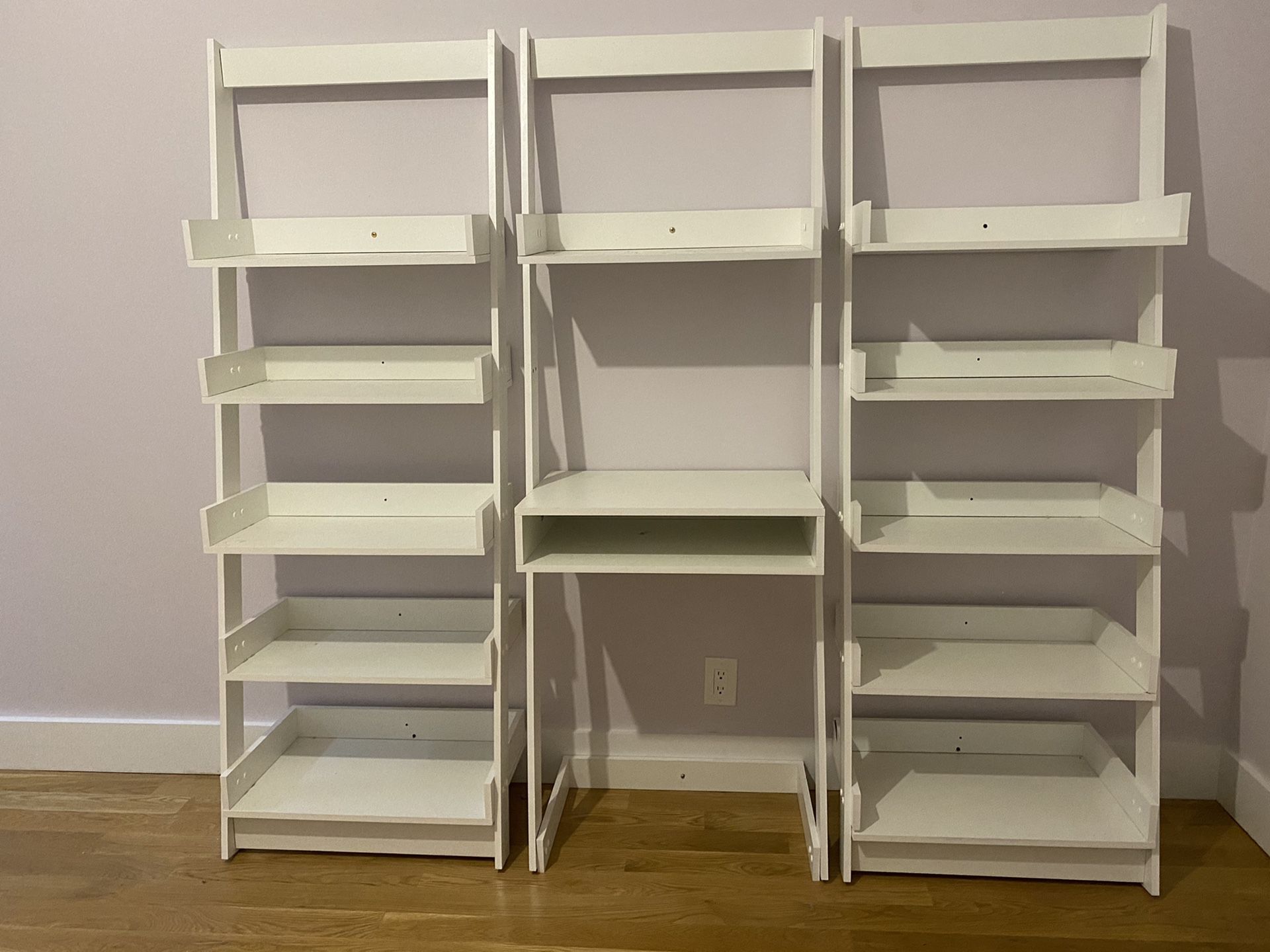 Home floating ladder shelves with office desk - white