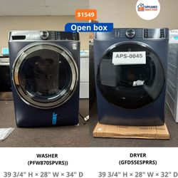GE Washer + Dryer, Slate + Blue, 5.3 + 7.8 (PFW870SPVRS + GFD55ESPRRS)
