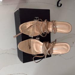 Beautiful Gold Beige High Heels With Strappy Tie Up