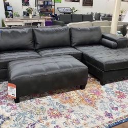 New Dark Gray Bonded Leather Ashley Brand Sectional Sofa Couch *Ottoman Sold Separately* 