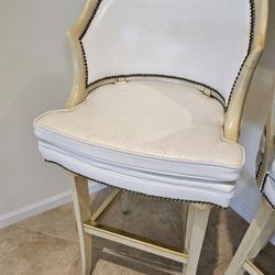 Set of 5 White Leather Swivel Bar Stools with Nailhead Trim